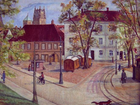 Der Kalkmarkt in M�nster um 1920, �lbild, Maler unbekannt